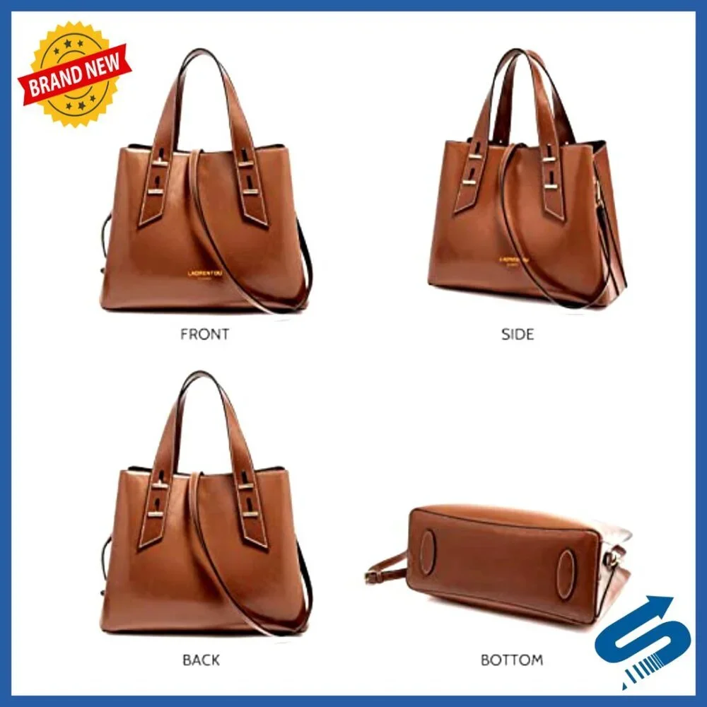 Genuine Leather Satchel Crossbody Bag Adjustable Strap Multi-Compartment Tote